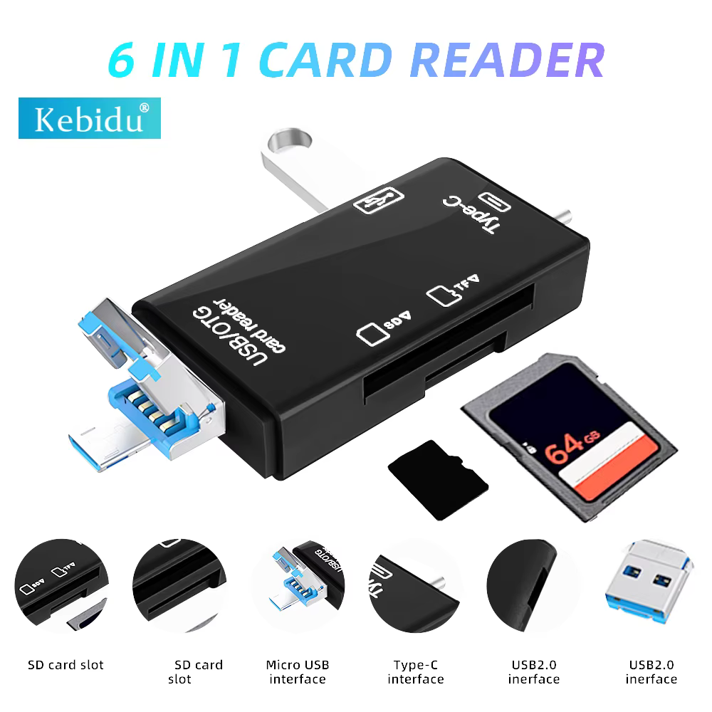 Lecteur Carte Mémoire 6 en 1 OTG USB/Type-C/M2/Micro-SD/SD