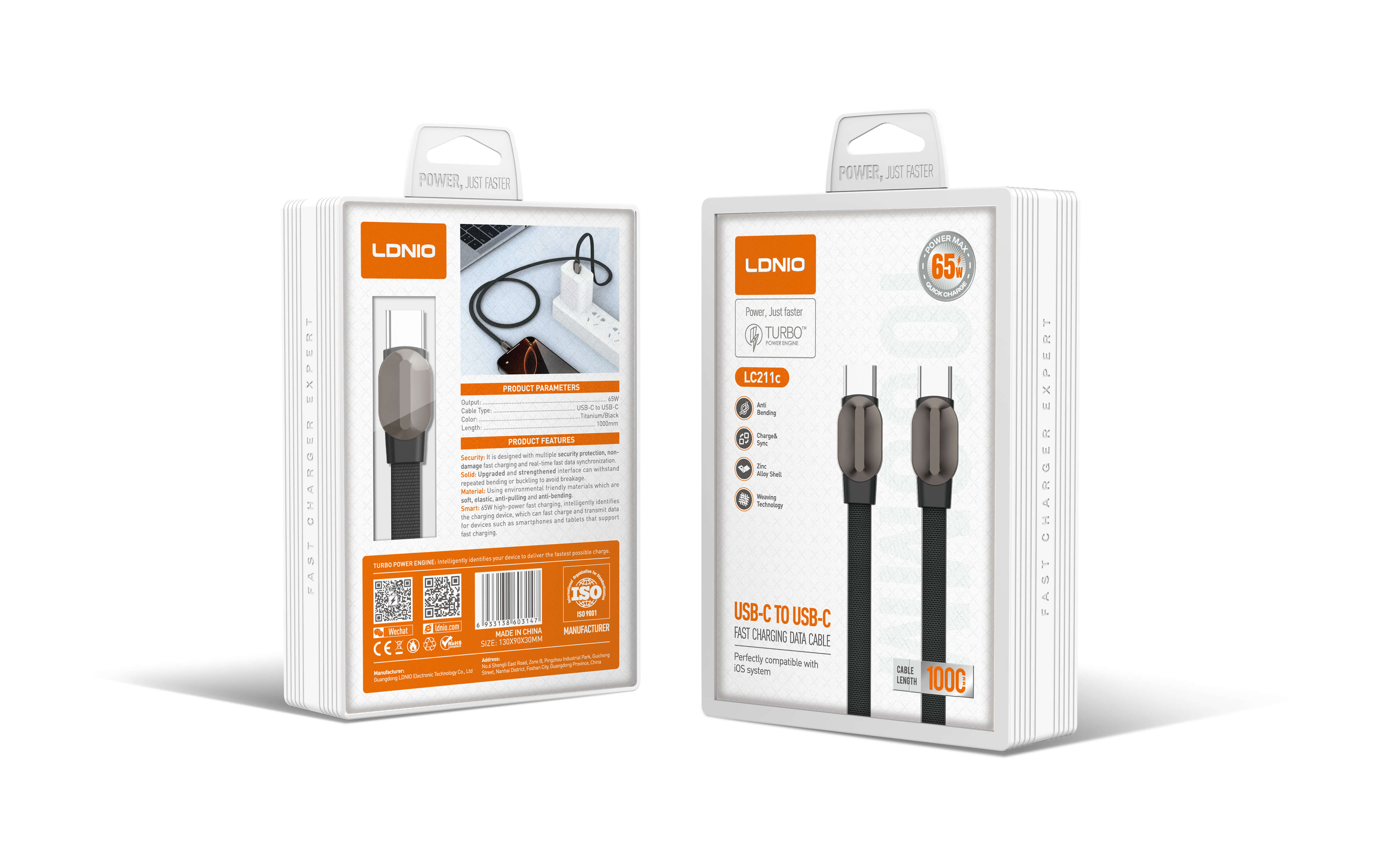 Câble Data/Charge LDNIO Type-C/Type-C 65W LC211C