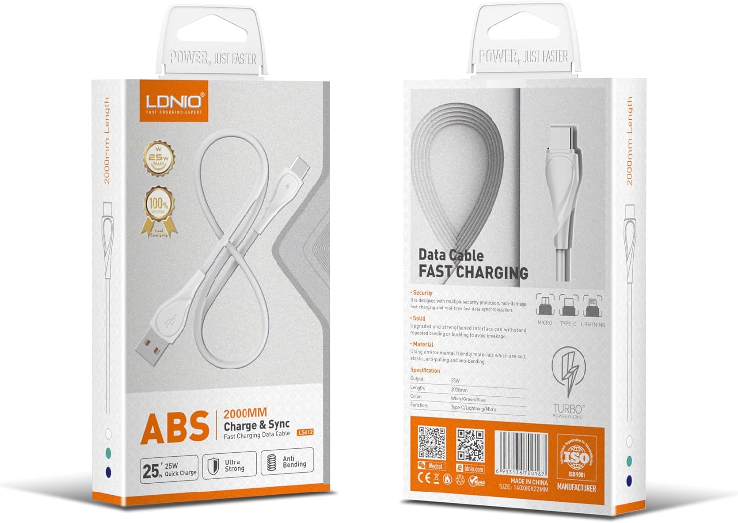 Câble Data/Charge LDNIO iPhone 2m 25W LS612