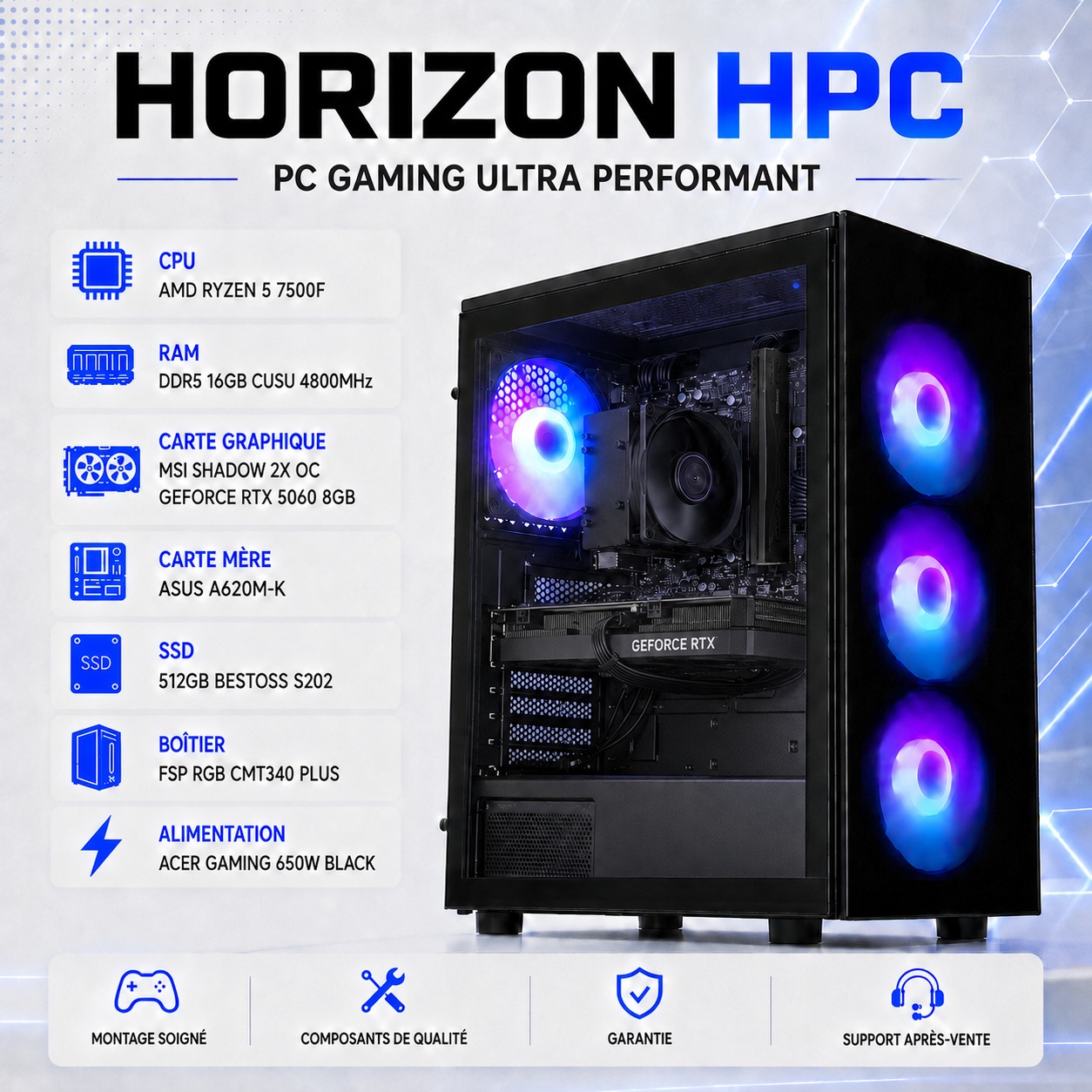 PC Gamer AMD R5-7500F A620 16G 512GB-SSD 650W RX-5060-8G