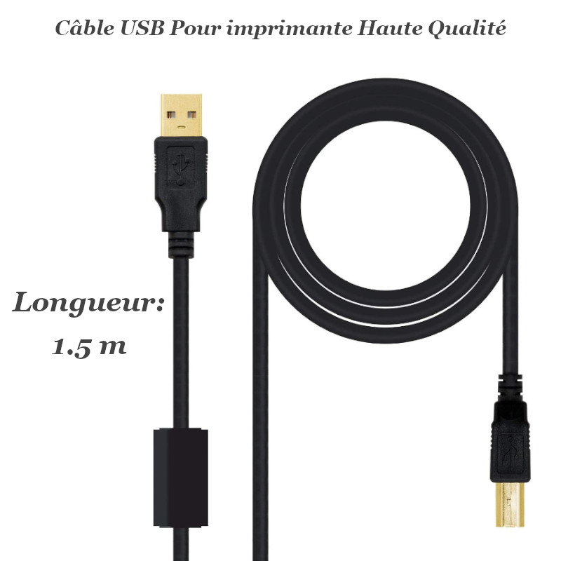 Câble USB Imprimante Noir 1.5M