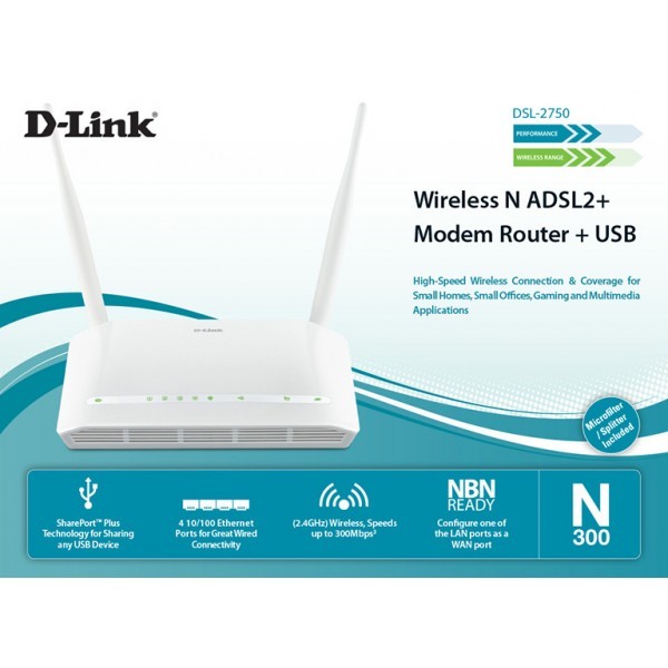 Modem ADSL D-Link 300Mbps DSL-2750U